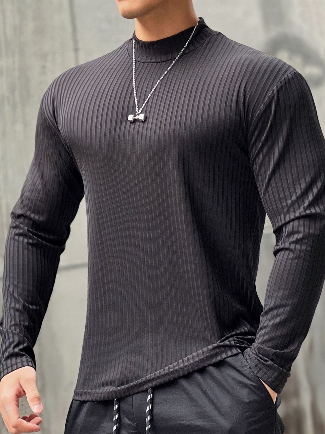 Men's Mock Neck Long Sleeve T-Shirt Tshirts Luxurious Weddings