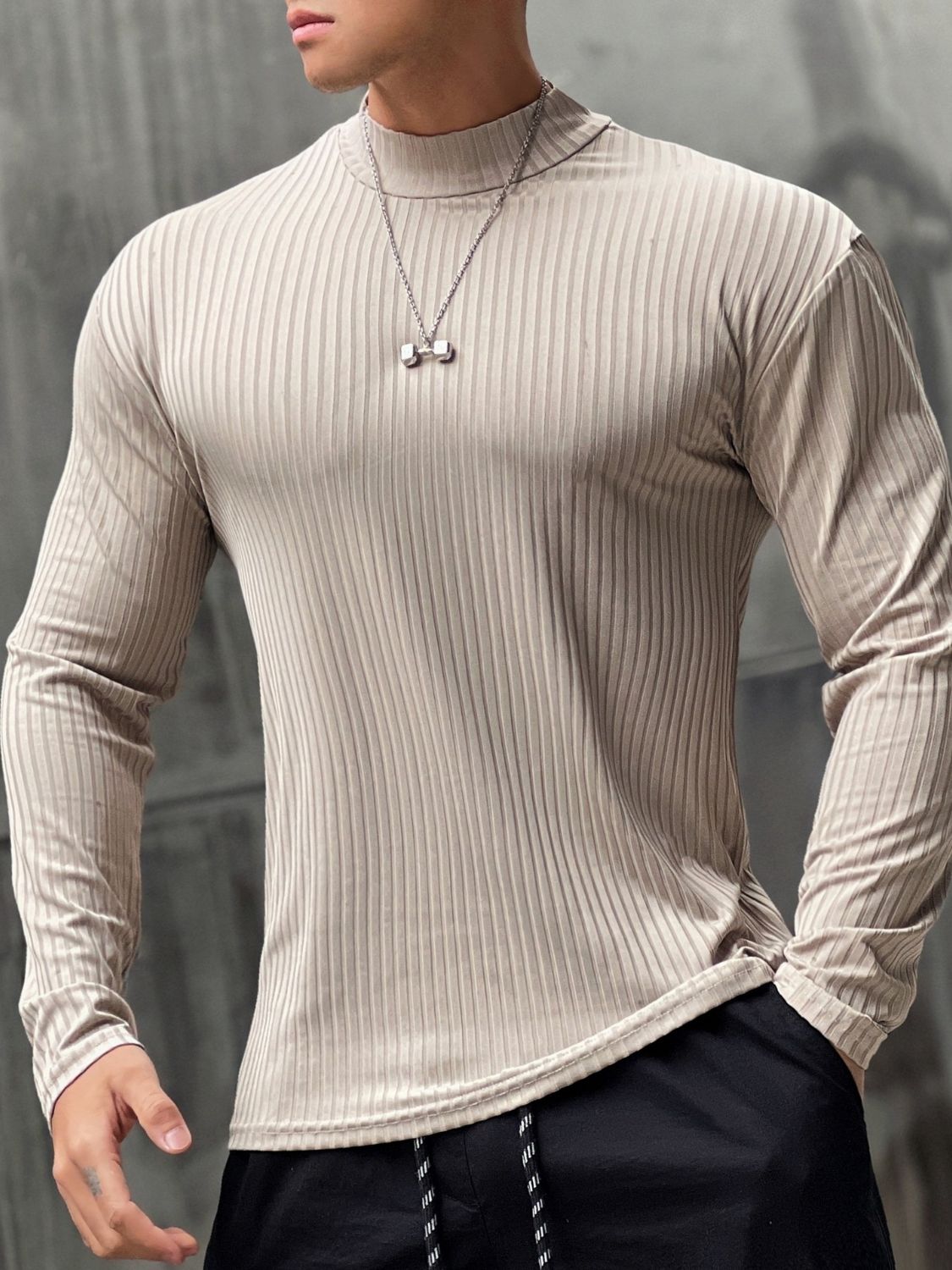 Men's Mock Neck Long Sleeve T-Shirt Tshirts Luxurious Weddings