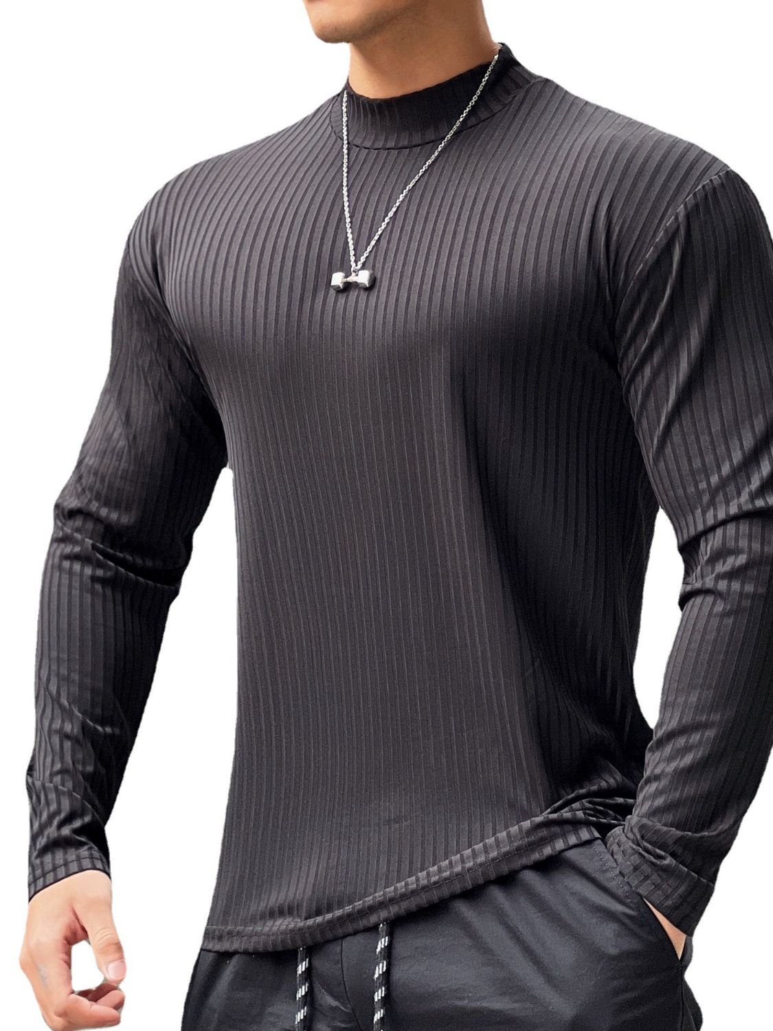 Men's Mock Neck Long Sleeve T-Shirt Tshirts Luxurious Weddings