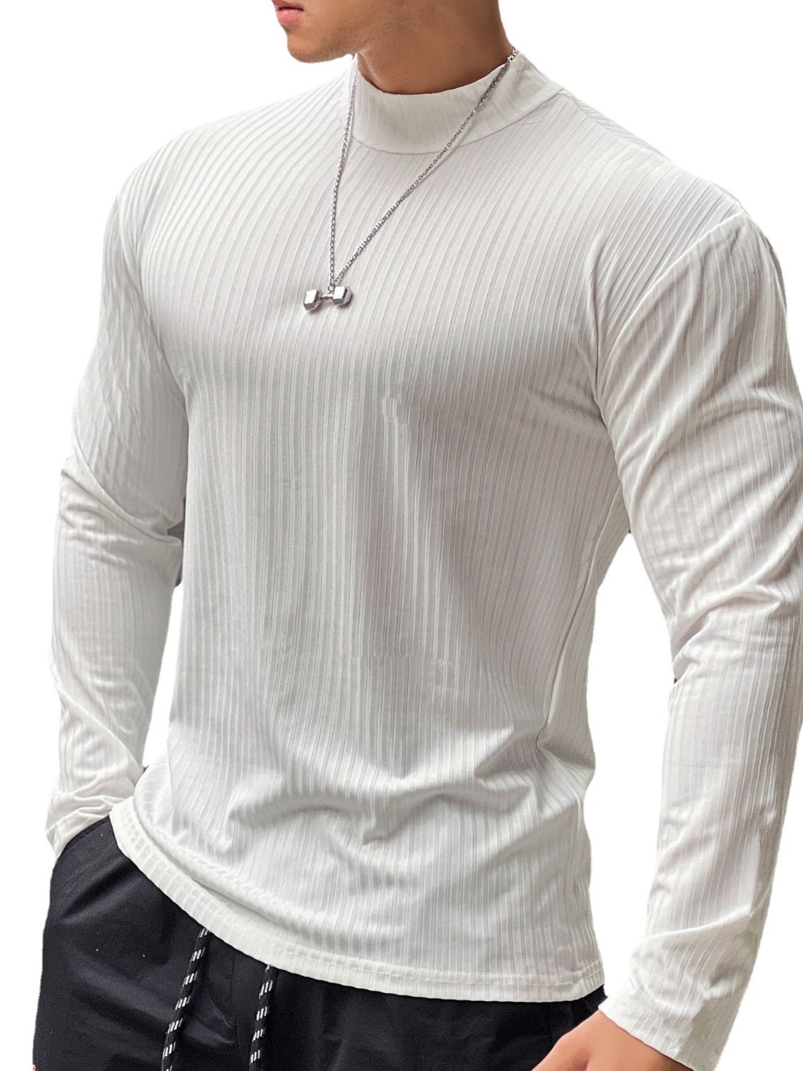 Men's Mock Neck Long Sleeve T-Shirt Tshirts Luxurious Weddings
