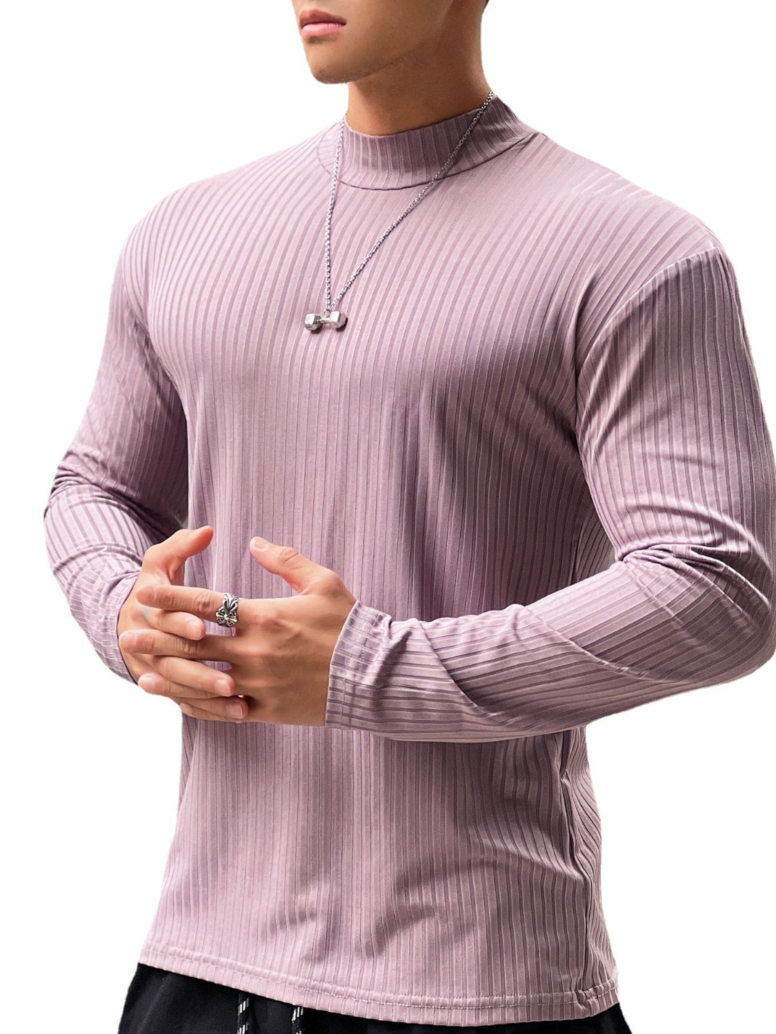 Men's Mock Neck Long Sleeve T-Shirt Tshirts Luxurious Weddings