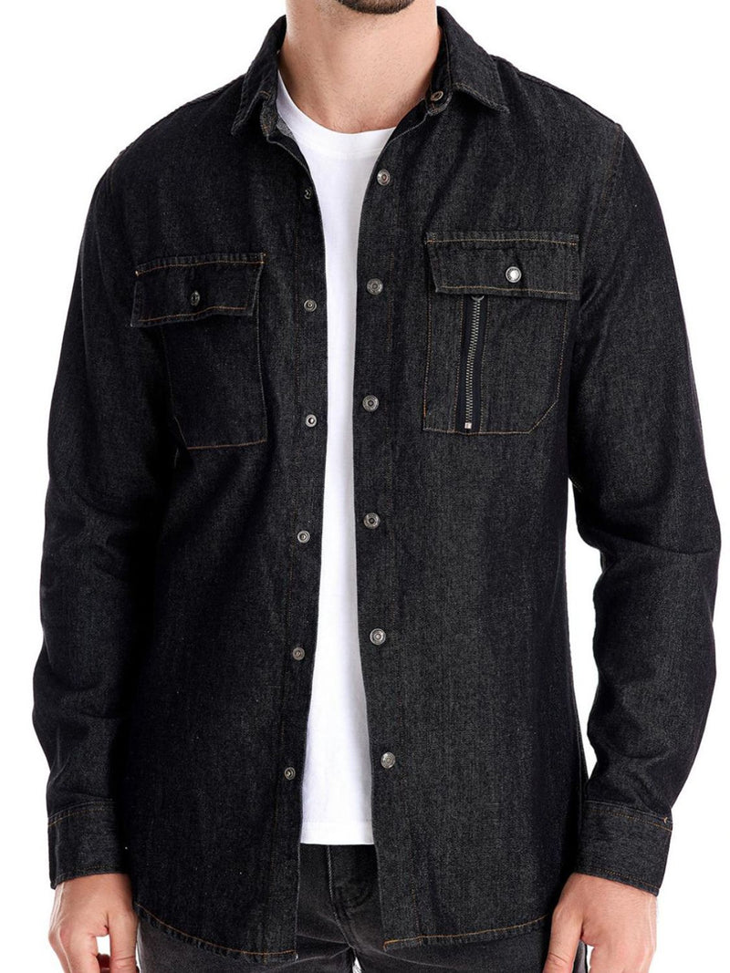 Men's Snap Down Long Sleeve Denim Shirt Denim Jacket Luxurious Weddings