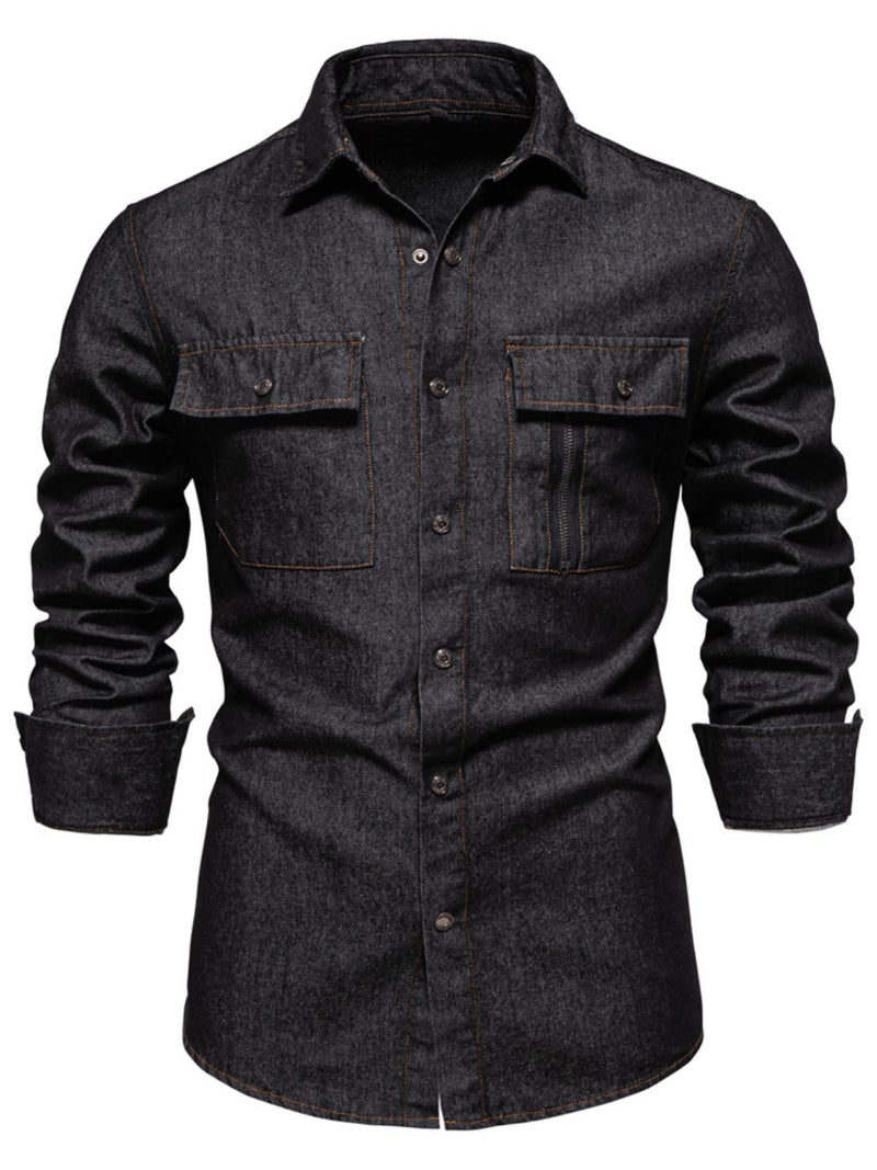 Men's Snap Down Long Sleeve Denim Shirt Denim Jacket Luxurious Weddings