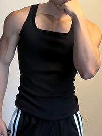 Men's Square Neck Wide Strap Tank Singlet Luxurious Weddings