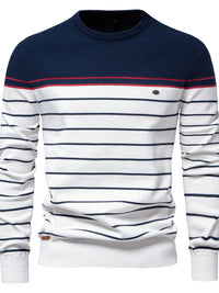 Men's Striped Round Neck Long Sleeve Sweater Sweatshirt Luxurious Weddings