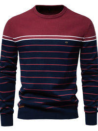 Men's Striped Round Neck Long Sleeve Sweater Sweatshirt Luxurious Weddings