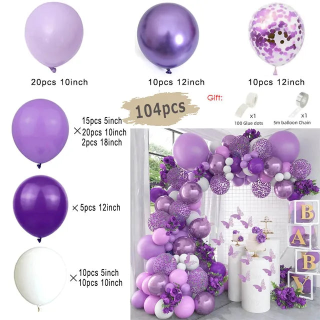 Metal Blue Purple Balloon Garland Arch Kit Kids for Birthday Party Decoration Baby Shower Wedding Supplies Decor Latex Balloons Balloon Garlands