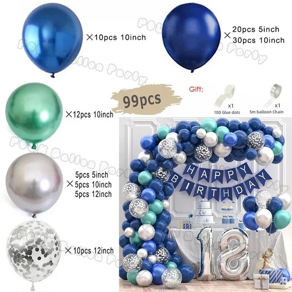 Metal Blue Purple Balloon Garland Arch Kit Kids for Birthday Party Decoration Baby Shower Wedding Supplies Decor Latex Balloons Balloon Garlands
