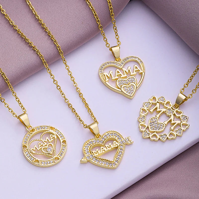 three necklaces with names and hearts on them