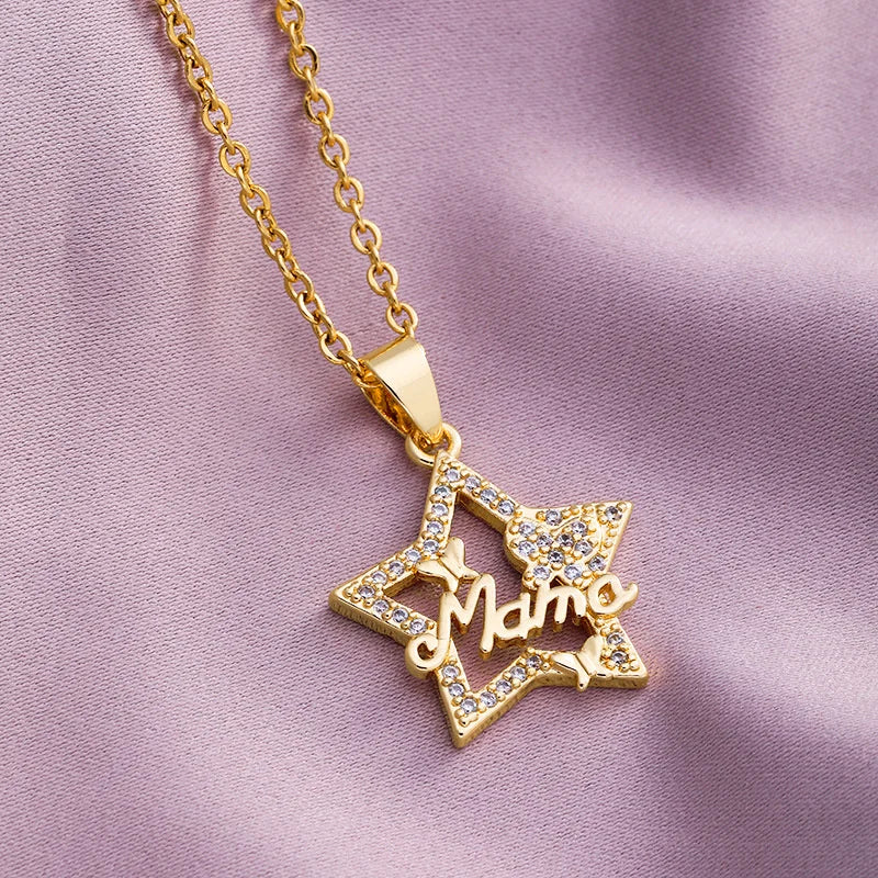 a gold necklace with a star of david on it