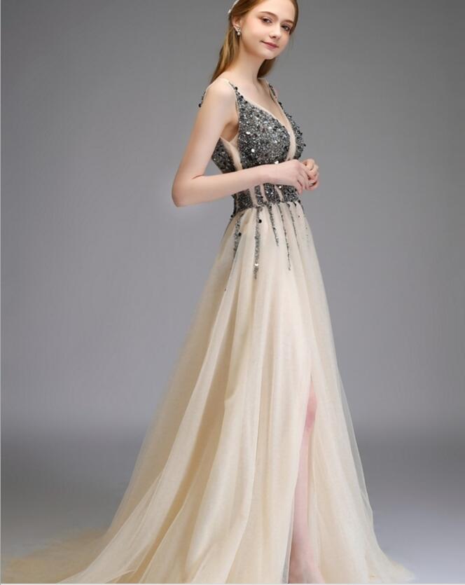 Natalie Side Split Backless Gown prom dress Luxurious Weddings