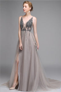 Natalie Side Split Backless Gown prom dress Luxurious Weddings