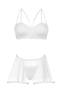 Elegant white lace bra and semi-sheer garter belt from the Beauty Night Peony Set, affordable lingerie in NZ.