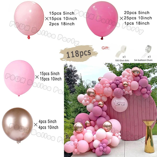 Pink Theme Star Balloons Garland Arch Kit Boy And Girl Birthday Party Baby Shower Decoration Pink Balloon Wedding Party Supplies Balloon Garlands