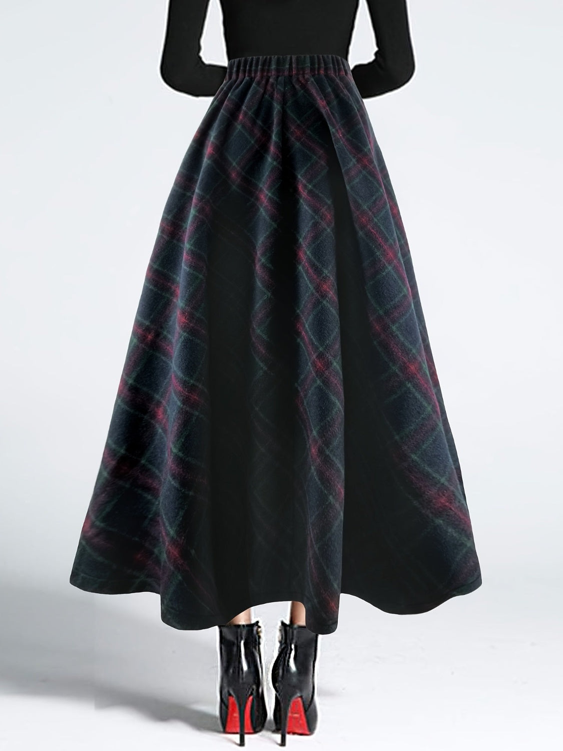 Plaid Elastic Waist Midi Skirt Skirt Suit Luxurious Weddings