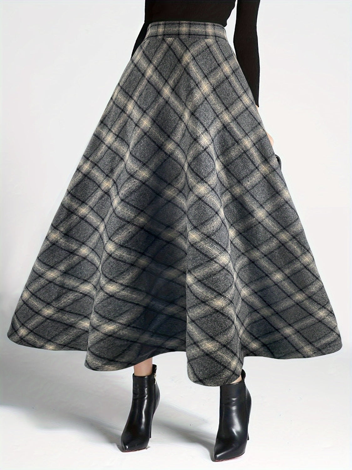 Plaid Elastic Waist Midi Skirt Skirt Suit Luxurious Weddings