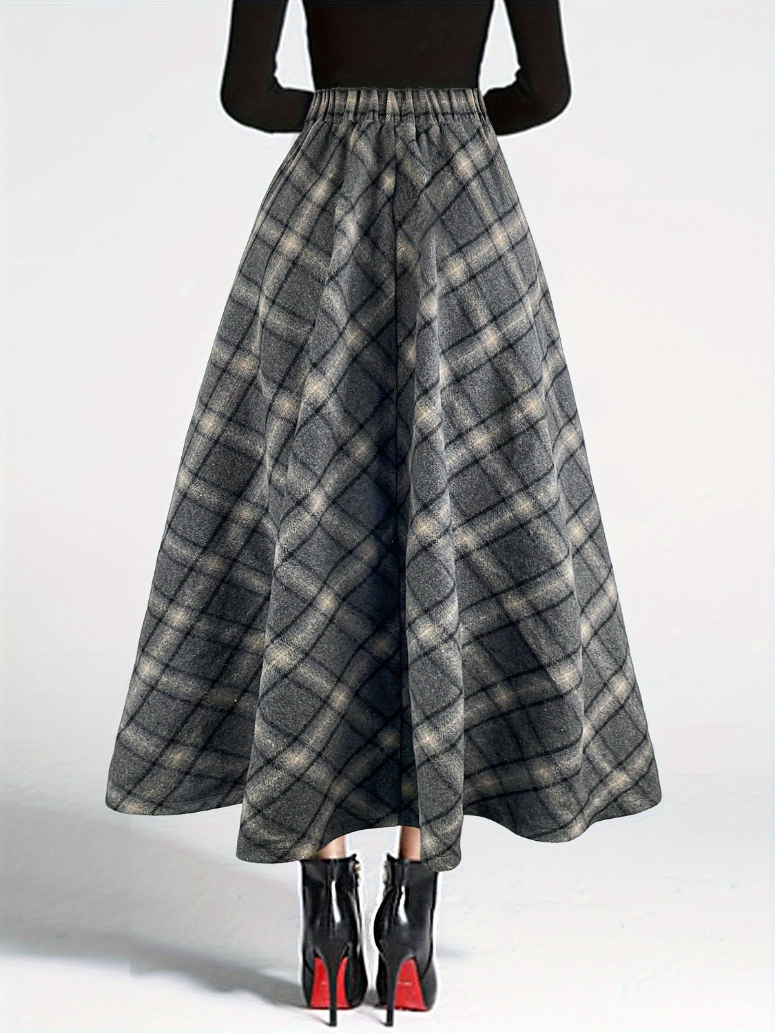 Plaid Elastic Waist Midi Skirt Skirt Suit Luxurious Weddings