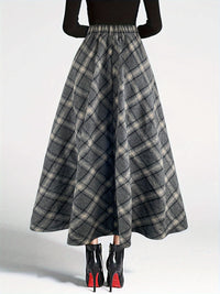 Plaid Elastic Waist Midi Skirt Skirt Suit Luxurious Weddings