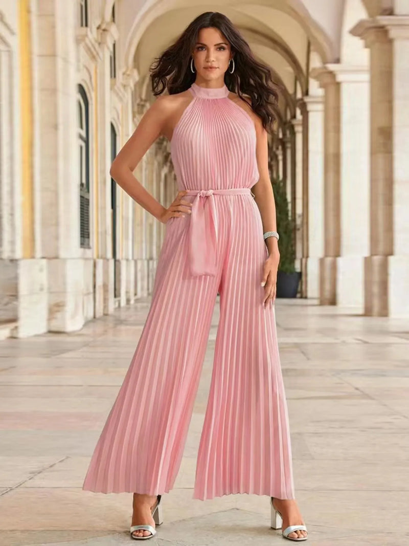 Pleated Sleeveless Wide Leg Jumpsuit Jumpsuit Luxurious Weddings