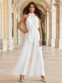 Pleated Sleeveless Wide Leg Jumpsuit Jumpsuit Luxurious Weddings