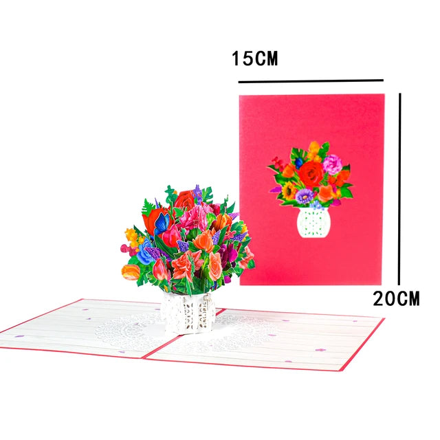 a greeting card with a vase of flowers on it