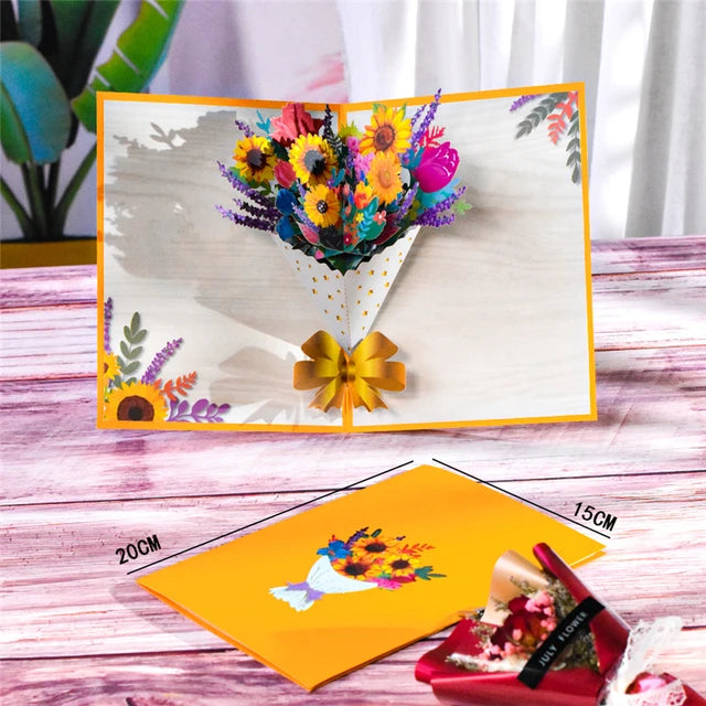 Pop-Up Flower Card Flora 3D Greeting Card for Birthday Mothers Father's Day Graduation Wedding Anniversary Get Well Sympathy Luxurious Weddings