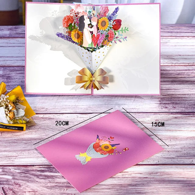 a card with a bouquet of flowers on it