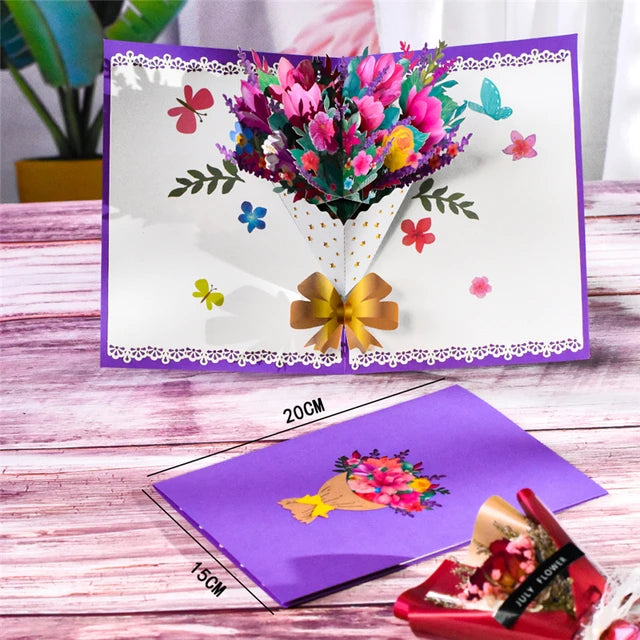 Pop-Up Flower Card Flora 3D Greeting Card for Birthday Mothers Father's Day Graduation Wedding Anniversary Get Well Sympathy Luxurious Weddings