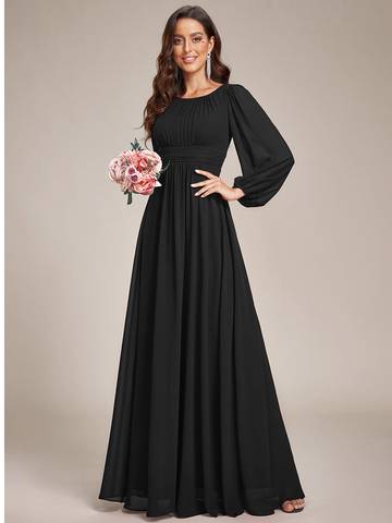 Round Neck Bridesmaid Dresses with Long Lantern Sleeves Bridesmaid Dresses Luxurious Weddings