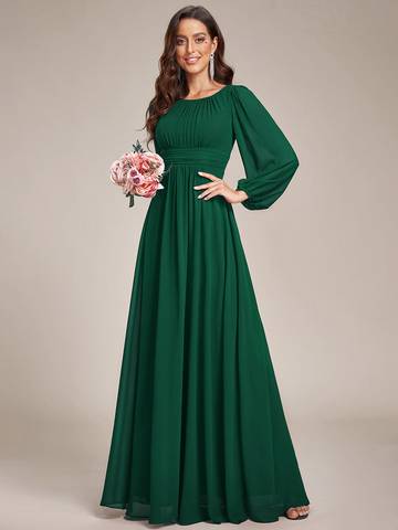 Round Neck Bridesmaid Dresses with Long Lantern Sleeves Bridesmaid Dresses Luxurious Weddings