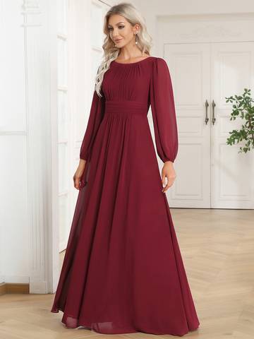 Round Neck Bridesmaid Dresses with Long Lantern Sleeves Bridesmaid Dresses Luxurious Weddings