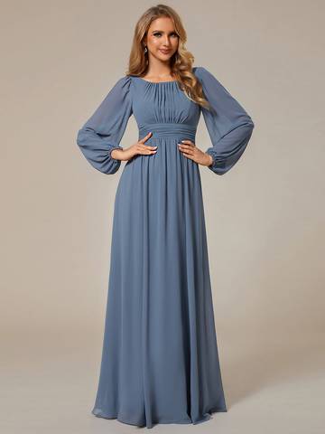 Round Neck Bridesmaid Dresses with Long Lantern Sleeves Bridesmaid Dresses Luxurious Weddings