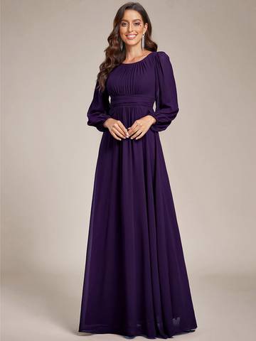 Round Neck Bridesmaid Dresses with Long Lantern Sleeves Bridesmaid Dresses Luxurious Weddings