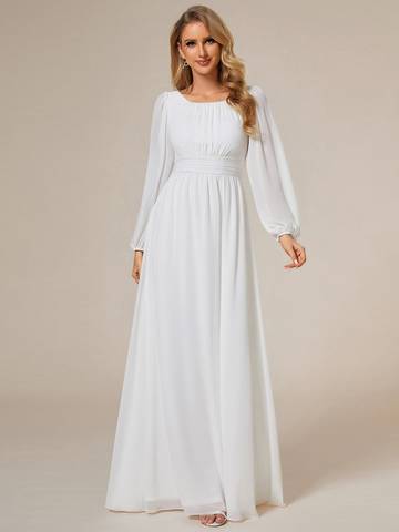 Round Neck Bridesmaid Dresses with Long Lantern Sleeves Bridesmaid Dresses Luxurious Weddings