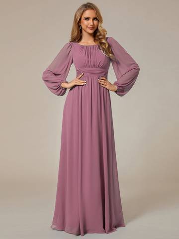 Round Neck Bridesmaid Dresses with Long Lantern Sleeves Bridesmaid Dresses Luxurious Weddings
