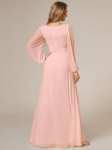 Round Neck Bridesmaid Dresses with Long Lantern Sleeves Bridesmaid Dresses Luxurious Weddings