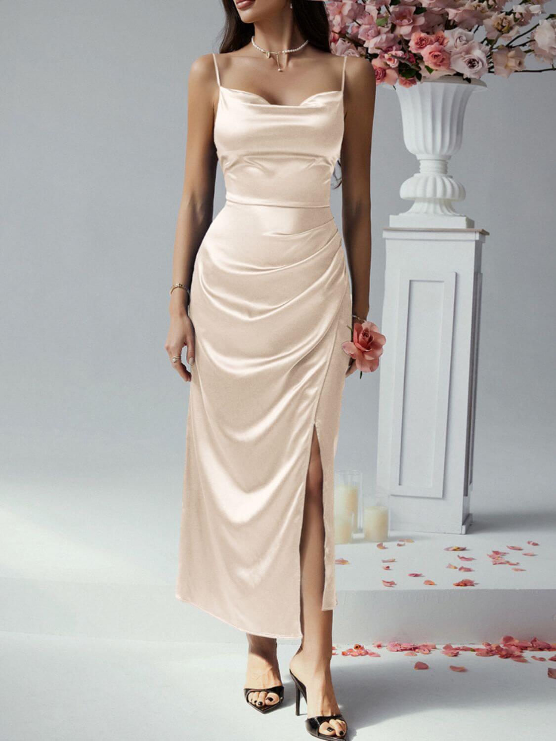 Devine Slit Ruched Maxi Cami Dress maxi dress Luxurious Weddings