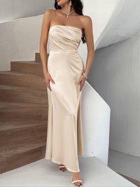 Devine Ruched Tube Maxi Dress satin dress Luxurious Weddings