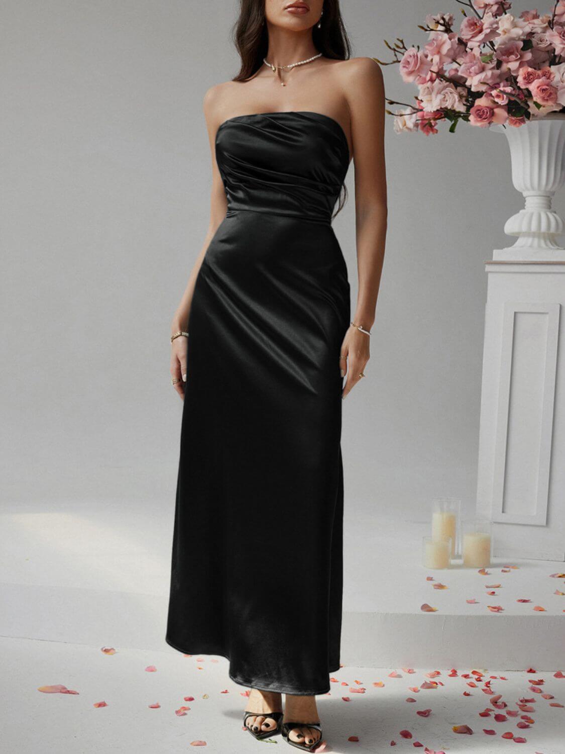 Devine Ruched Tube Maxi Dress satin dress Luxurious Weddings