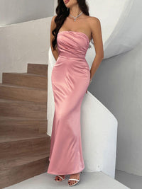 Devine Ruched Tube Maxi Dress satin dress Luxurious Weddings