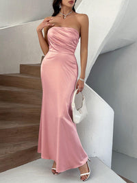 Devine Ruched Tube Maxi Dress satin dress Luxurious Weddings