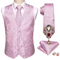 a pink vest and tie with a matching tie