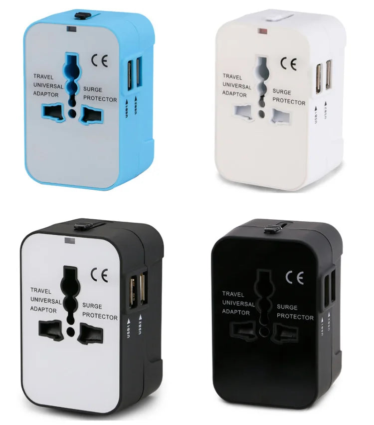 a group of four different types of travel adapters