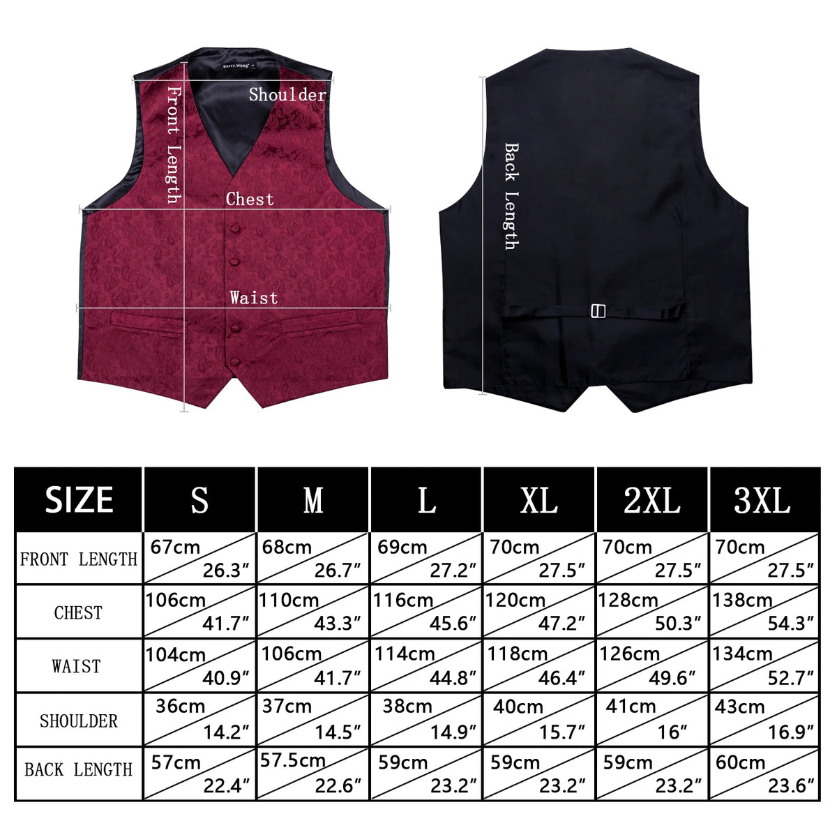 a size guide for a men's vest