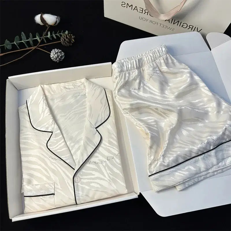 Luxury Zebra Stripe Print Silk Pajama Set Silk Pajama's Luxurious Weddings