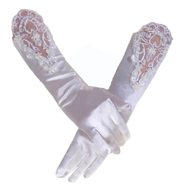 Elegant Lace Satin Bridal Gloves gloves Luxurious Weddings