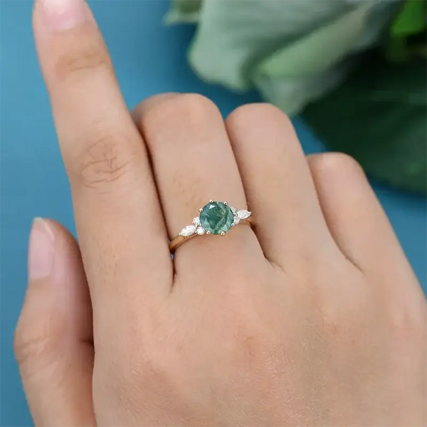 925 Sterling Silver Moss Agate Ring Jewelry Luxurious Weddings