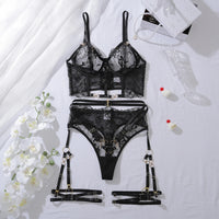 Luxury lace two-piece erotic lingerie set with detailed design, perfect for romantic occasions and intimate wardrobe.
