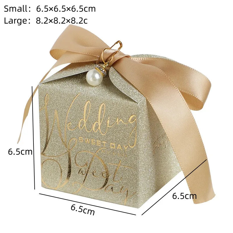 High-End Wedding Candy Box with Pearl Ribbon Bow