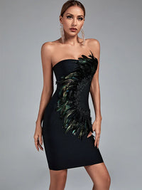 Green Lace Feather Bandage Dress Luxurious Weddings